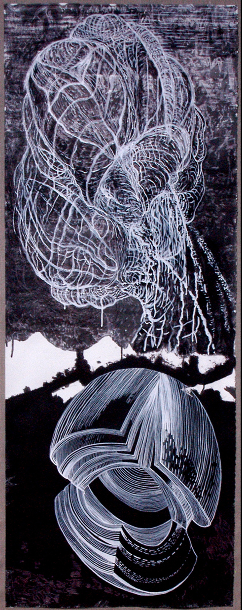 Mind Over Matter, India ink on paper and silk, 28” X 71”